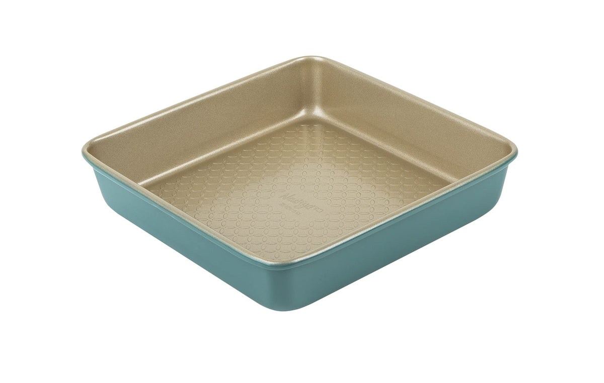 Prestige x Nadiya Square Cake Tins for Baking - Non Stick 9 Inch Cake Tin, Dishwasher Safe Steel Bakeware, Teal & Gold