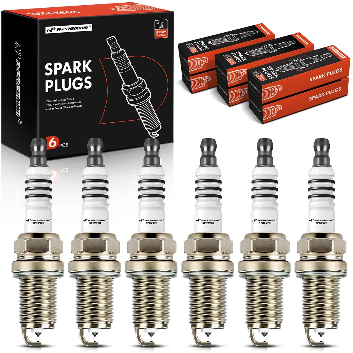 A-Premium Iridium & Platinum Spark Plug Compatible with Toyota Camry, Highlander, Sienna, Avalon, Supra, Solara & Lexus RX300, ES330, SC300 & Mercedes-Benz C32 AMG & Chrysler & Suzuki, Pack of 6