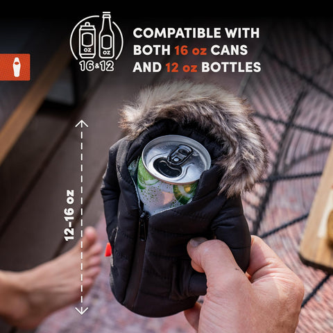 Puffin - The Pahka Parka - Insulated 12 oz Can Cooler I Beer Bottle & Soda Can Insulator, Keep Drinks and Beverages Cold - Black