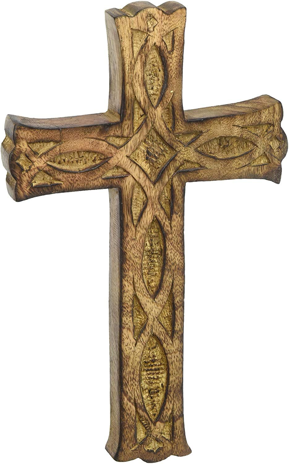 Earthly Home Hand Carved Wooden Cross 8" Long Gift or Decoration for Home Wedding Party Spa Meditation Home Office Spa