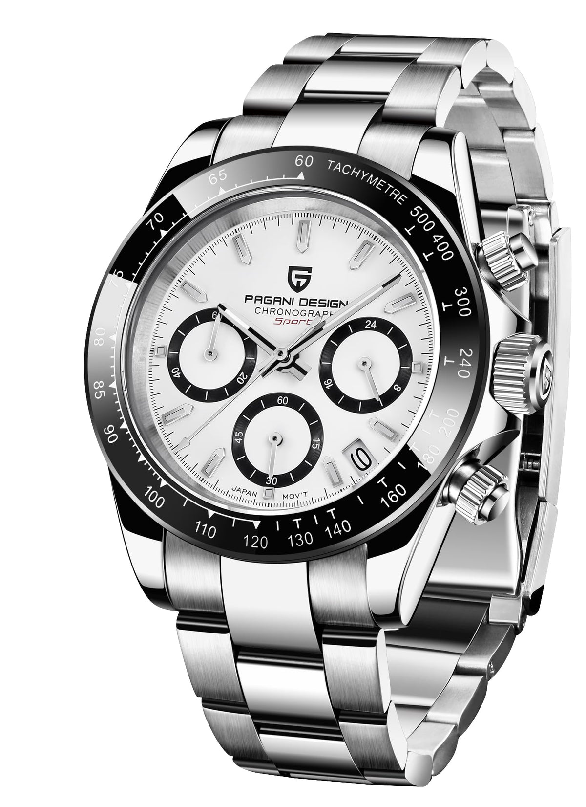 CEYADG Pagani Design Daytona Homage Men's Quartz Watch, Chronograph Wristwatch for Men, VK63 Movement, Stainless Steel Band, PD1644 (White, Stainless Steel)
