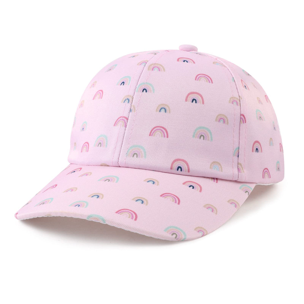 Girls Baseball Cap Kids Cute Sun Hat Adjustable Trucker Hats Toddler Rainbow Floral Ponytail Caps Spring Summer (Rainbow Pink, 4-8 Years)