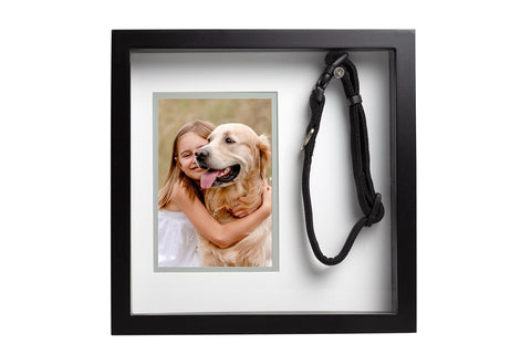 Pearhead Pet Collar Keepsake Picture Frame, Memorial Shadow Box, Wall Mountable Display, Bereavement Photo Frame for Dogs and Cats, Pet Loss Remembrance Gift, 4.5x6.5 Photo Insert, Black