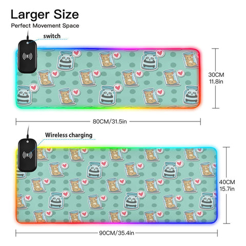 Cute Cartoon Cat Wireless Charging Mouse Pad for Mobile Phone Extra Large Gaming Mousepad with 13 Lighting Modes Computer Mat for MacBook PC Laptop Desk Office Home Gaming