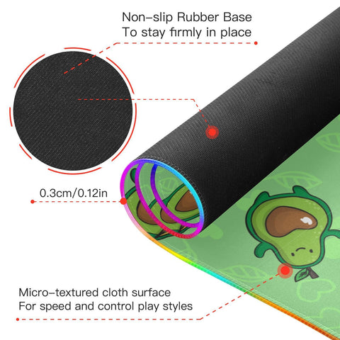 Green Avocado Wireless Charging Mouse Pad for Mobile Phone Extra Large Gaming Mousepad with 13 Lighting Modes Computer Mat for Gaming MacBook PC Laptop Desk Home Office