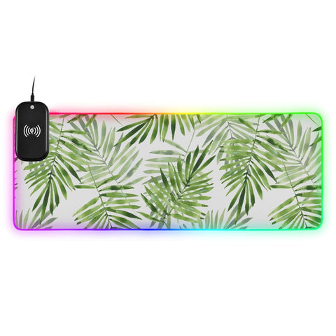 Green Leaves Wireless Charging Mouse Pad for Mobile Phone Extra Large Gaming Mousepad with 13 Lighting Modes Keyboard Mat for Office Home Gaming MacBook PC Laptop