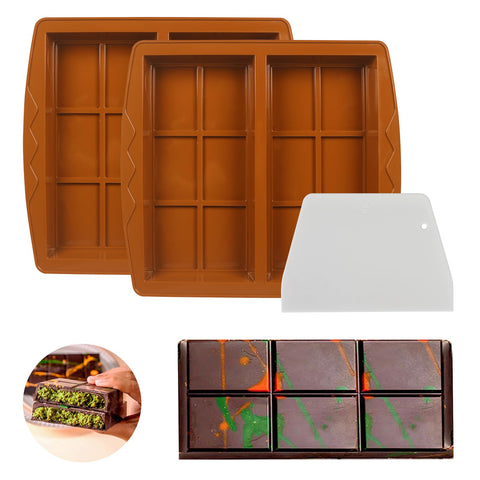 Muswelf 1 Inch Deep Dubai Chocolate Bar Molds, 2PCS Silicone Chocolate Bar Molds, Thick Pistachio Chocolate Bar Molds, Large Kunafa Chocolate Bar Molds, Candy Bar Molds for Baking Homemade Snacks