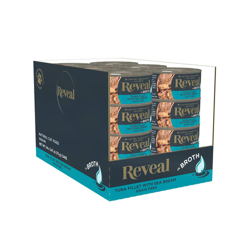 Reveal Natural Wet Cat Food, 24 Count, Grain Free, Limited Ingredient Canned Food for Cats, Tuna with Sea Bream in Broth, 2.47 oz Cans