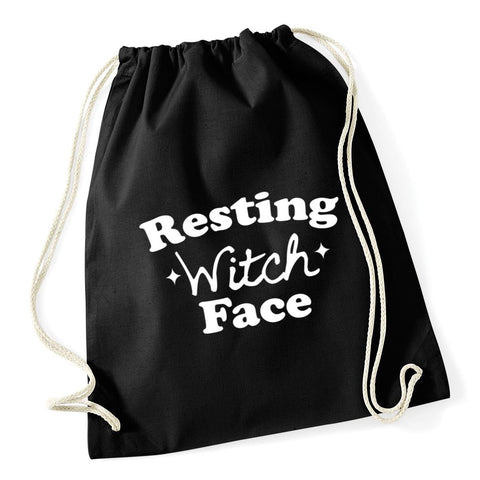 Hippowarehouse Resting Witch Face Drawstring Cotton School Gym Bag 37cm x 46cm, 12 litres