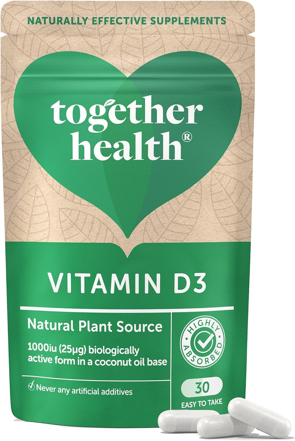 Vitamin D3 - Together Health - 1000iu Vitamin D3 - from Wild-Grown Lichen - Vegan Friendly - Made in The UK - 30 Vegecaps