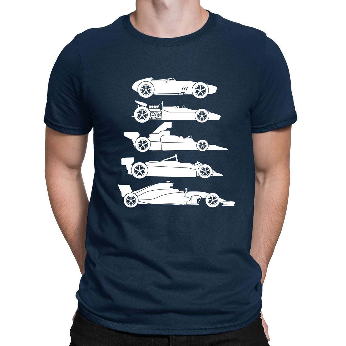 Evolution of The Formula F Car 1 One Mens T-Shirt Navy Blue (L)