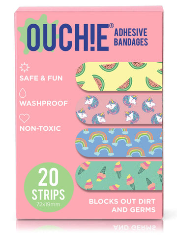 Aya Papaya Ouchie Non-Toxic Printed Bandages Double Combo (40 Pack) - Pink & Space Blue
