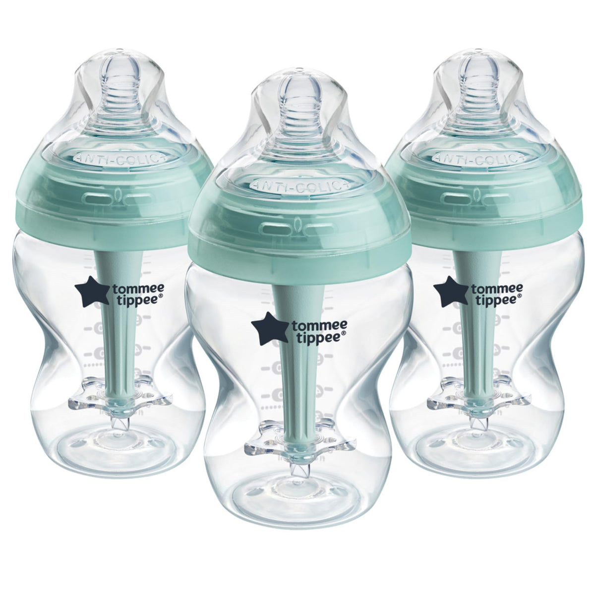 Tommee Tippee Baby Bottles, Advanced Anti-Colic Baby Bottle with Slow Flow Breast-Like Teat, 260ml, 0m+, Self-Sterilising, Baby Feeding Essentials, Pack of 3