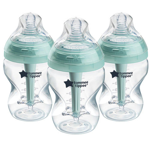 Tommee Tippee Baby Bottles, Advanced Anti-Colic Baby Bottle with Slow Flow Breast-Like Teat, 260ml, 0m+, Self-Sterilising, Baby Feeding Essentials, Pack of 3