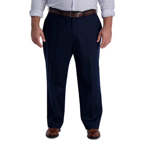 Haggar Men's Iron Free Premium Khaki Classic Fit Flat Front Expandable Waist Casual Pant (Regular and Big & Tall Sizes), Dark Navy-BT, 50W x 34L