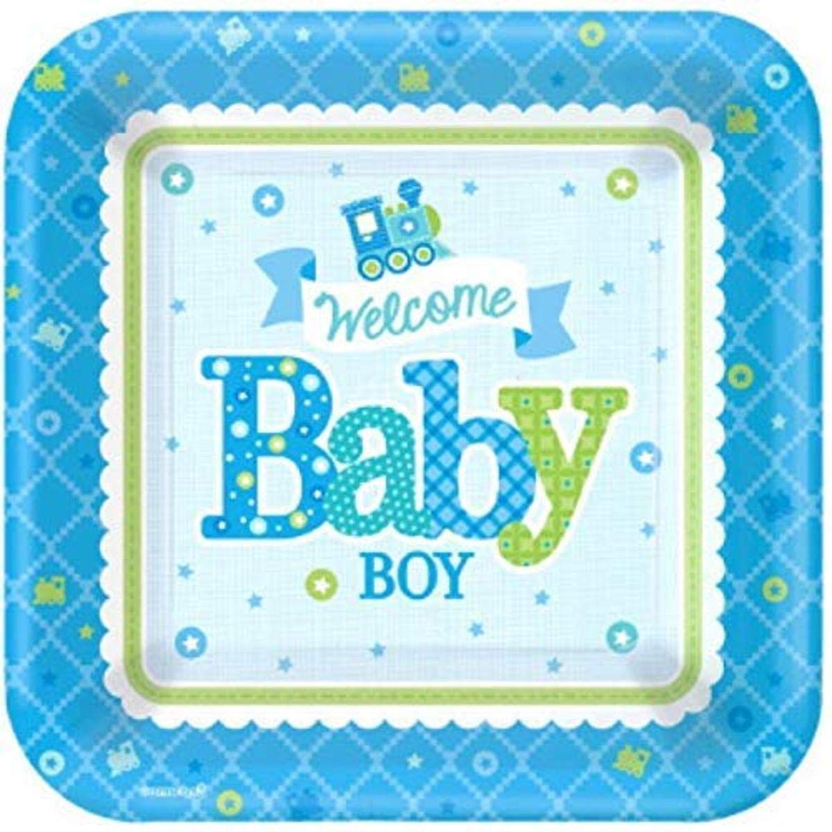 Amscan "Welcome Little Boy" Square Plates , Baby Shower