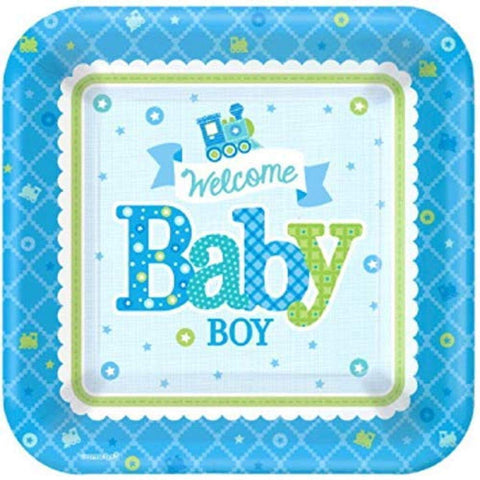 Amscan "Welcome Little Boy" Square Plates , Baby Shower