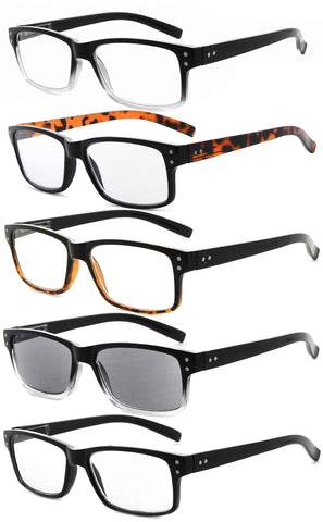 Eyekepper 5 Pack Reading Glasses for Men Includes Reader Sunglasses Spring Hinges Classic Cheater Glasses +1.75