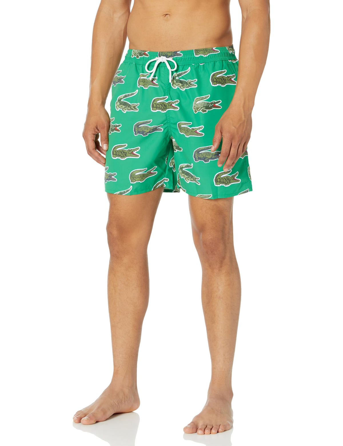 Lacoste Men's Allover Croc Taffeta Swim Trunks, Cobalt, Medium
