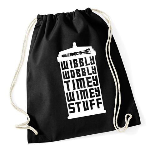 Hippowarehouse Wibbly Wobbly Timey Wimey Stuff Drawstring Cotton School Gym Bag 37cm x 46cm, 12 litres