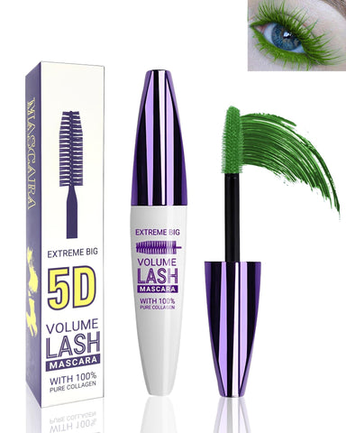 Green 5D Telescopic Lift Mascara for Eyelashes, Waterproof Long Lasting Coloured Mascara, Green Mascara, Waterproof, Waterproof Mascara, Durable, Smudge-Proof, Voluminous and Charming