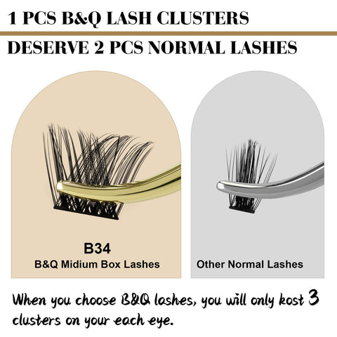 DIY Lash Extension Kit B34 Lash Cluster B&Q DIY Eyelash Extension Kit Individual Lashes Eyelash Clusters with Mascara Brush Eyelash Glue Remover Lash Applicators for DIY Eyelashes Extensions (Kit,B34)