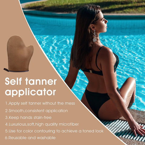 Molain Self Tanning Mitt Self-Tanners Mitts Glove Beauty Lotion Foam Bronze Remover Applicator Face Back Arm Wrist Brush Sand Gel Cream Spray Tanners Outdoor Shine Dark Sun Skin Care(1 PC Brown)