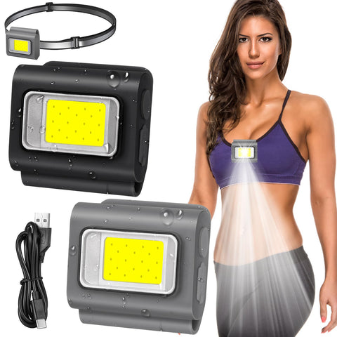 Picrik 2 PCS Running Light for Runners, Lights for Walking at Night, Magnetic Cob Work Light, Clip on Flashlight for Runners Rechargeable Safety, Portable Running Torch Camping Hiking Walking Dog.