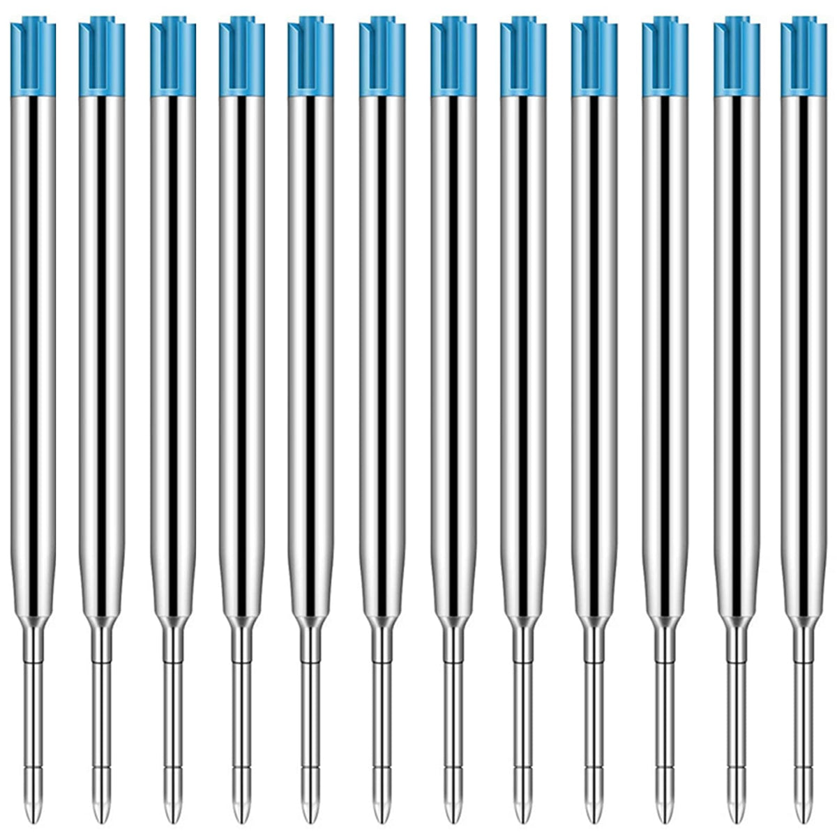 12 Pieces Ballpoint Pen Refill, Replaceable Metal Refills, Metal Biro Refills for G2 Size, Universal Refill G2, for Daily Work, 1 mm (Blue)
