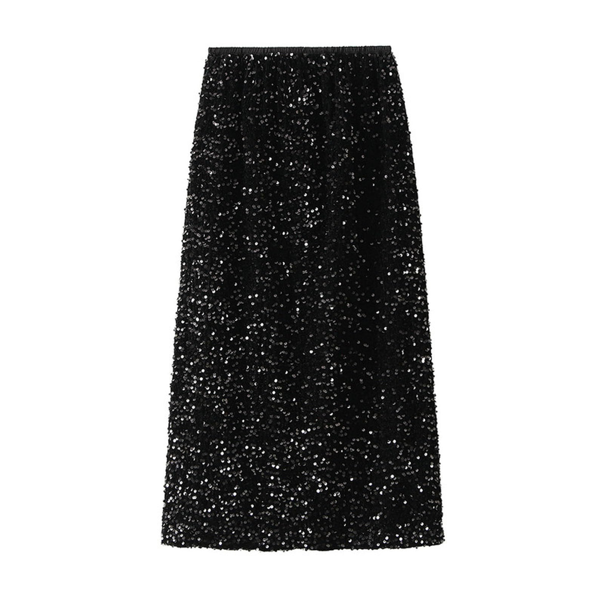 Jemsia Midi Skirt Sequins Skirt with Back Slit,Stretchy High Waist Long Skirt Glitter Pencil Skirt for Night Out Party Homecoming Evening,Black