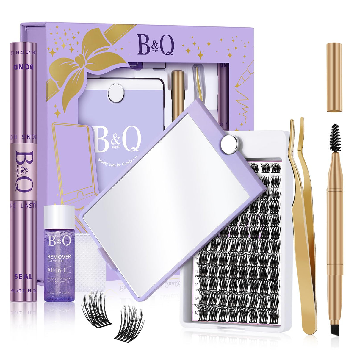 Diy Lash Extension Kit Q11 D Curl 8-16MIX 96 Pcs Travel Eyelash Extension Kit with 360ÃƒÆ’Ã¢â‚¬Å¡Ãƒâ€šÃ‚Â° Mirror Lashes Extension Kit 6 in 1 B&Q Lash Clusters Kit D Curl Lash Kit with Bond and Seal Remover (Kit,Q11)