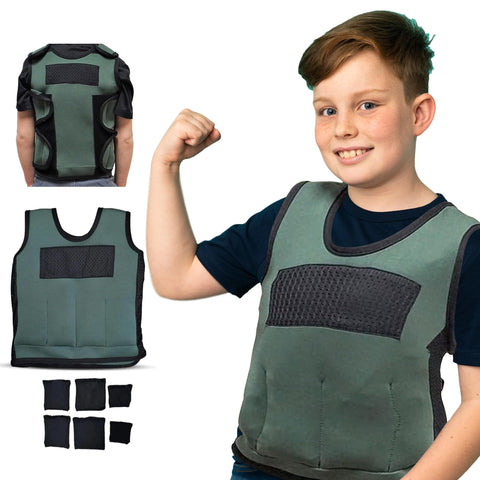 STARS CLUSTERS Sensory Vest for Kids, Adjustable & Comfortable, Small, Medium, Large Sizes with 6 Removable Weights (Green, Small)