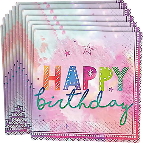 Multicolor Girl's Birthday Luncheon Napkins - 16 Pcs.