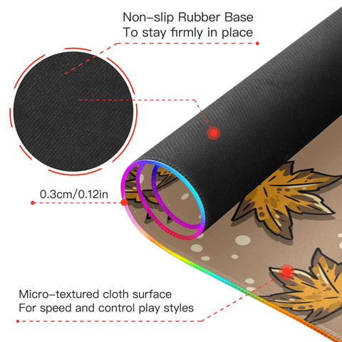 Cute Autumn Fall Maple Leaves Wireless Charging Mouse Pad for Mobile Phone Extra Large Gaming Mousepad with 13 Lighting Modes Keyboard Mat for Gaming MacBook PC Laptop Desk Home Office