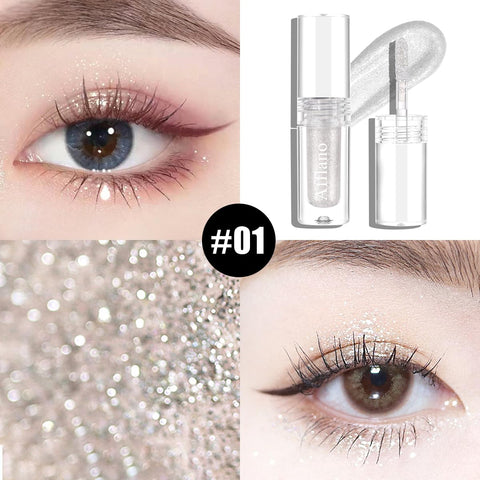 Afflano White Shimmer Sparkly Liquid Eyeshadow, Glitter Metallic Eyeshadow for Eyes/Face/Highlighter, Crystals Eye Makeup Bling Shimmery, Long-Lasting & No Creasing, Talc-Free Fit