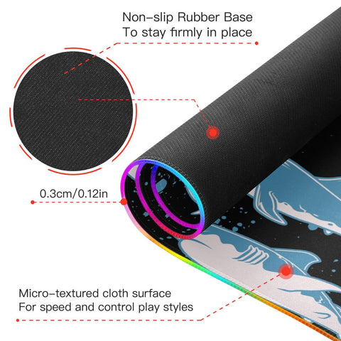 Creative Sharks Black-01 Wireless Charging Mouse Pad for Mobile Phone Extra Large Gaming Mousepad with 13 Lighting Modes Computer Mat for MacBook PC Laptop Desk Office Home Gaming