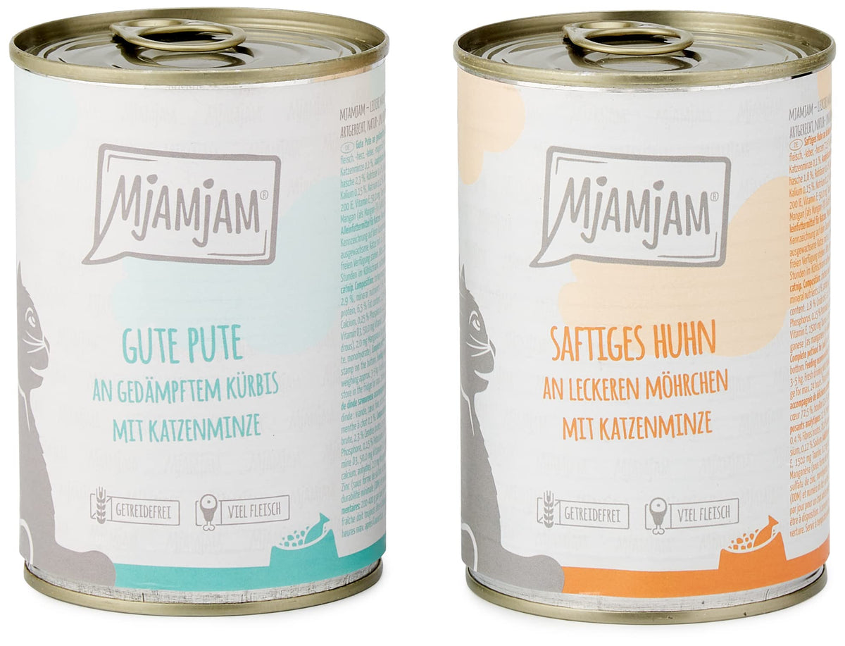 MjAMjAM - premium wet food for cats - mono package I - with chicken and turkey, pack of 6 (6 x 400 g), grain-free with extra meat