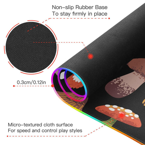 Cute Mushrooms and Leaves Wireless Charging Mouse Pad for Mobile Phone Extra Large Gaming Mousepad with 13 Lighting Modes Mouse Mat for Office Home Gaming MacBook PC Laptop Desk