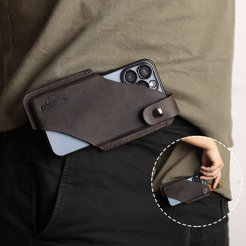 Topstache Leather Phone Holster/ Sheath with Belt Clip Loop, Magnetic Closure,Cell Phone Case/ Pouch for iPhone, Samsung,Darkbrown,Large