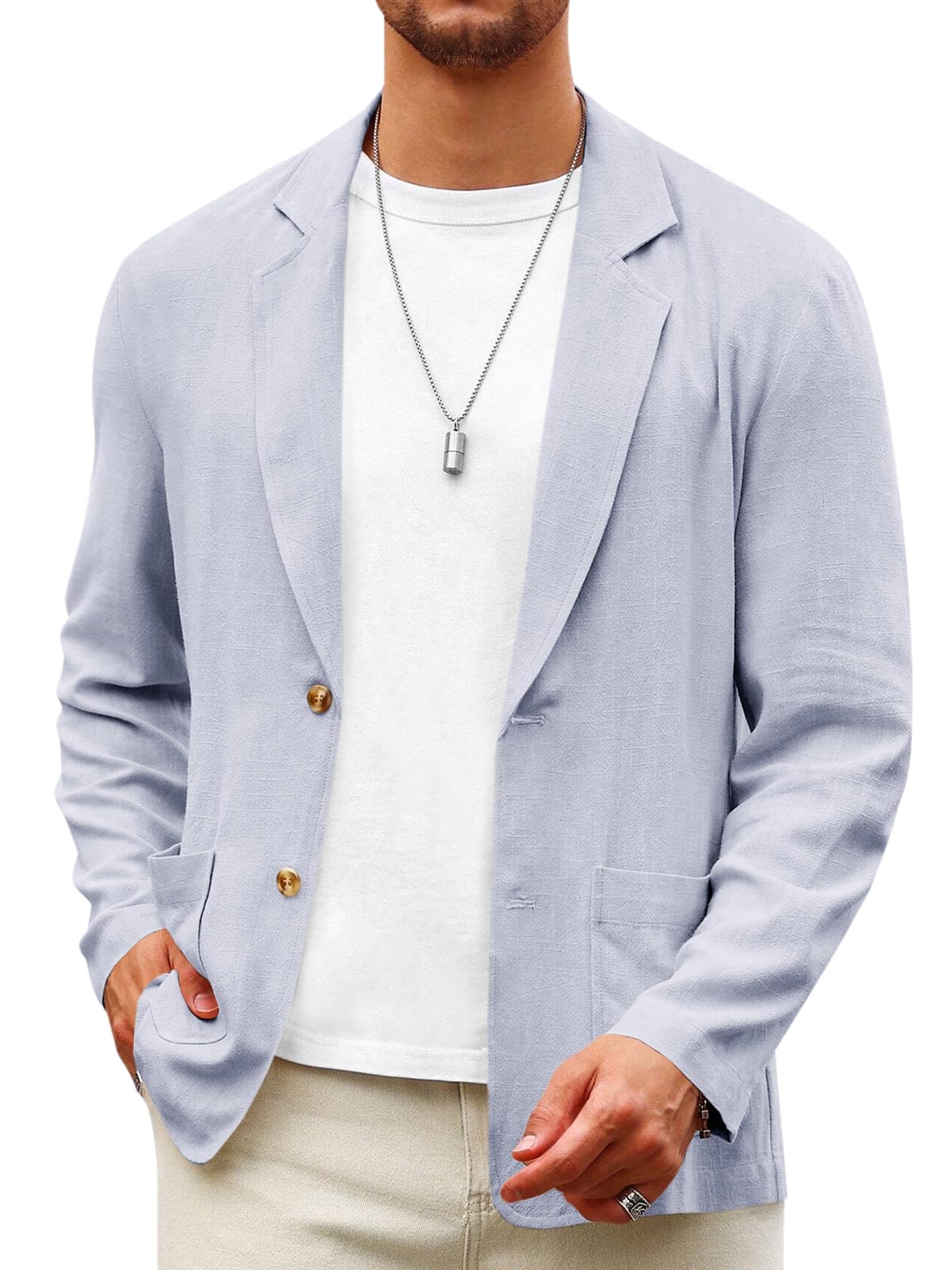 Runcati Mens Casual Linen Blazer Suit Jacket Two Button Slim Fit Lightweight Business Sport Coats Gray