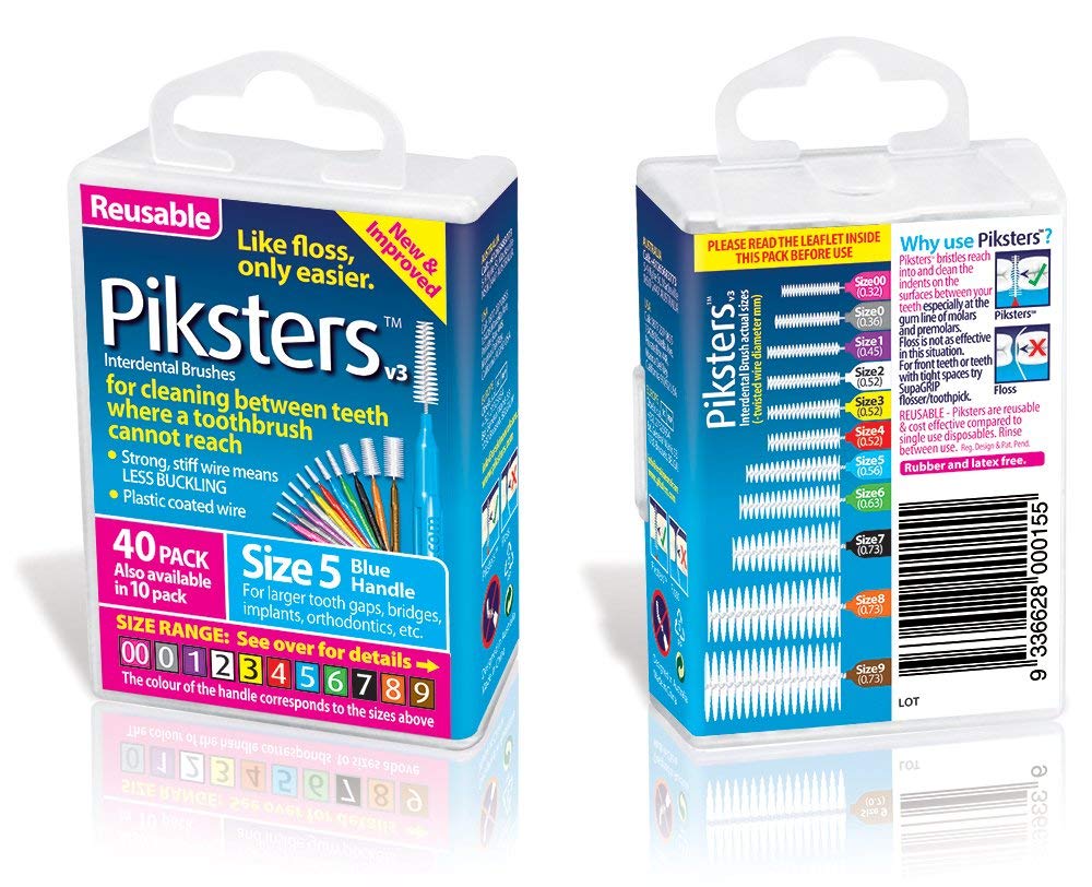 Piksters Interdental Brushes (40 Pack, Size 5 (Blue))