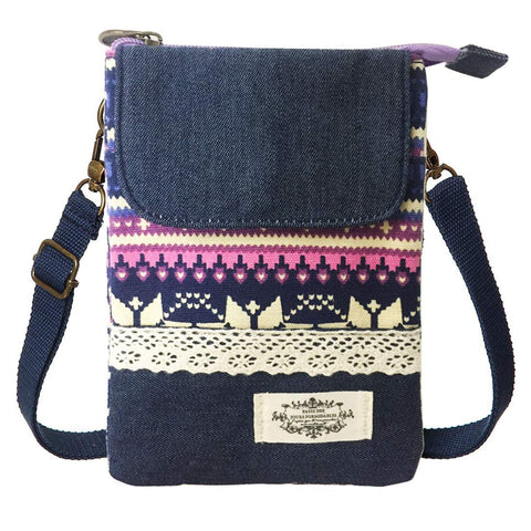 LassZone Small Crossbody Bag for Women Mobile Phone Purse National Pattern Shoulder Bag Handbags Coin Pouch for Women, Purple, 7.6 x 5.5 x 1.5inch