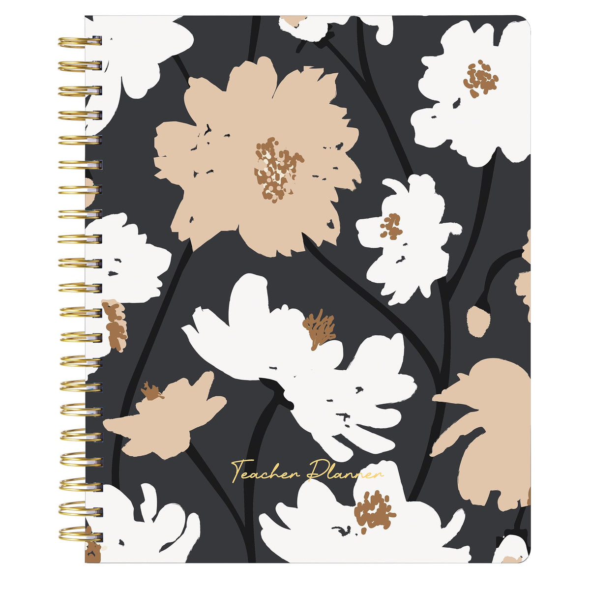 Cabbrix Teacher Planner Undated - Academic Planner Daily Weekly and Monthly Lesson Planner with Frosted Hard Cover 8.5" x 11" (Interchangeable Cover), Flower