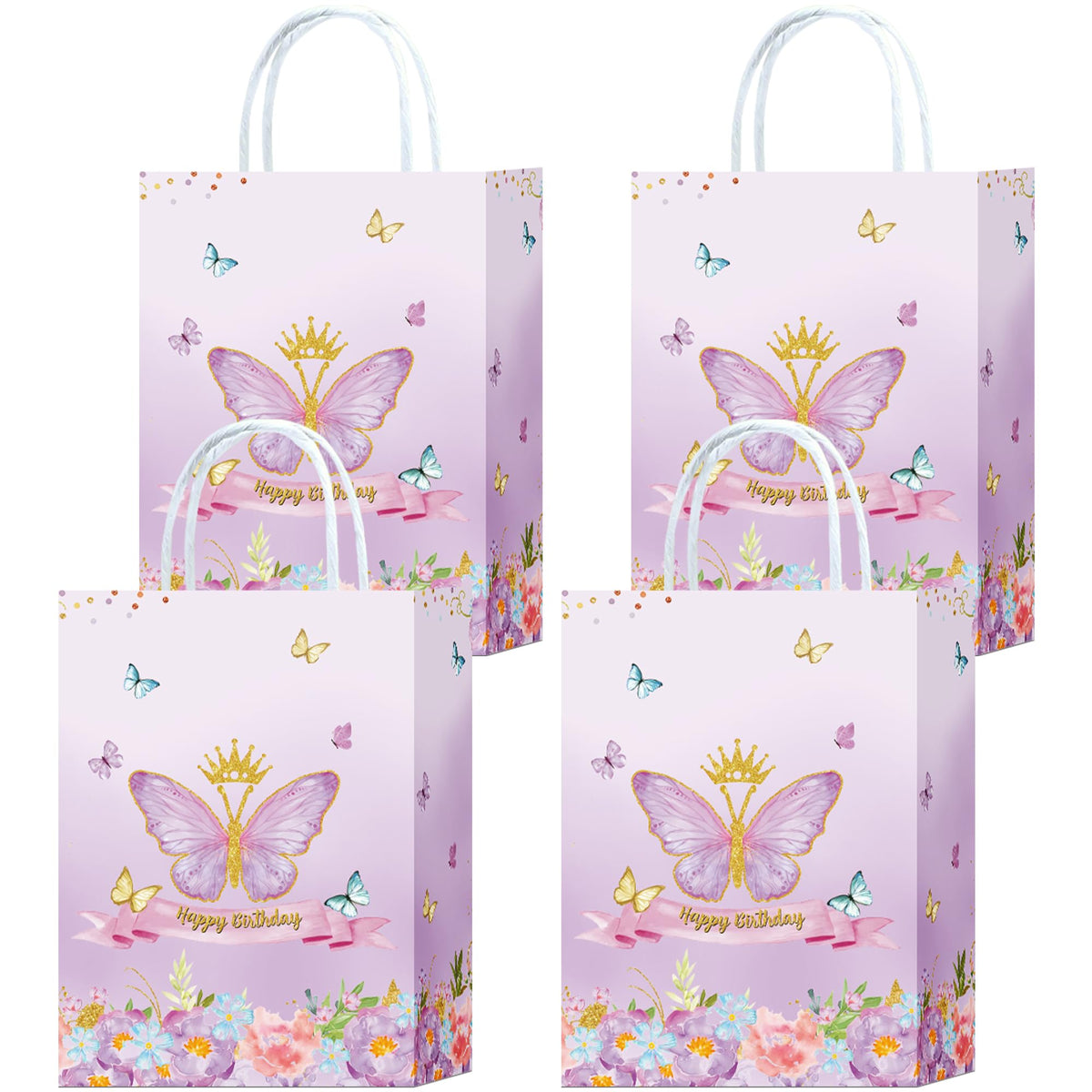 Keioy 16 Pcs Butterfly Party Gift Bags Butterfly Treat Bags with Handle Butterfly Goodie Bags for Butterflies Birthday Party Baby Shower Decoration (Purple)