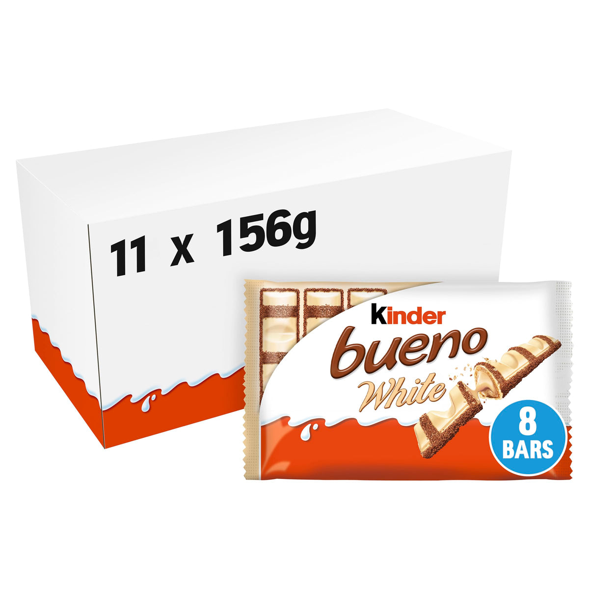 Kinder Bueno White Wafer Twin Bars, Bulk Chocolate Gift Pack, Milk Chocolate Covered Wafer with Milky and Hazelnut Filling, Pack of 11 x 8 (88pcs)