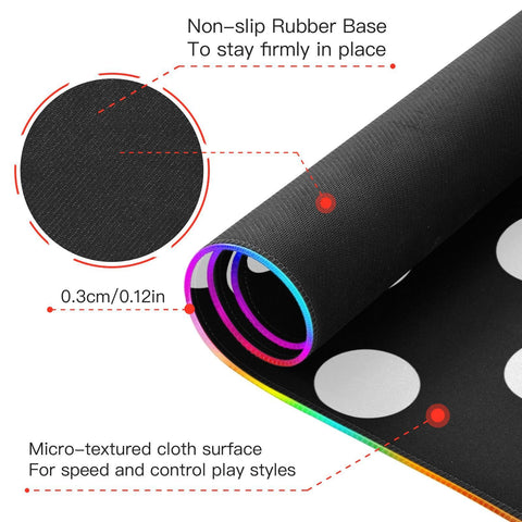 Black White Polka Dots Wireless Charging Mouse Pad for Mobile Phone Extra Large Gaming Mousepad with 13 Lighting Modes Mouse Mat for MacBook PC Laptop Desk Office Home Gaming