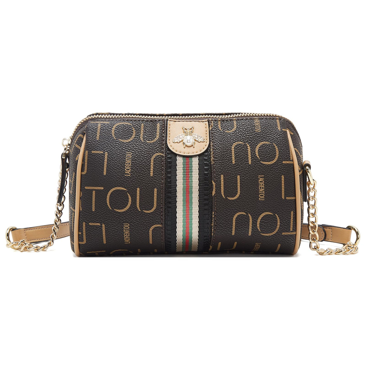 LAORENTOU Women Crossbody Bag Shoulder Handbags Retro Classic Small Purse for Ladies with Decorative Hardware, Brown, S