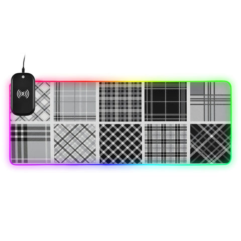 Black White Plaid Wireless Charging Mouse Pad for Mobile Phone Extra Large Gaming Mousepad with 13 Lighting Modes Extended Desk Mat for Gaming MacBook PC Laptop Desk Office Home