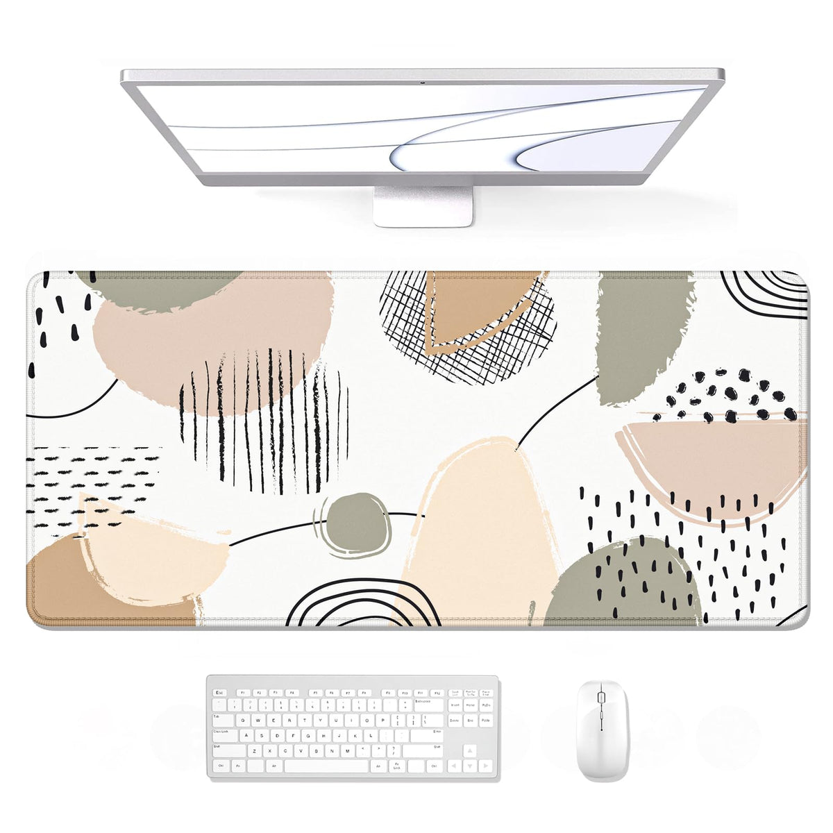 Auhoahsil Desk Mouse Pad, Large Gaming Mousepad, XXL Desk Pad, Extended Long Superior Micro-Weave Cloth Non-Slip Rubber Big Computer Mouse Mat for Gamer, Office & Home, 35" x 15", Abstract Line Dots