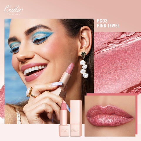 Oulac Pink Shimmer Lipstick for Women-Moisture Tinted Lip Balm for Dry Lips, Glitter Surface, Creamy Formula, Hydrating & Smooth, Infused with Shea Butter, Vegan, Clean Beauty (PG03) Pink Jewel